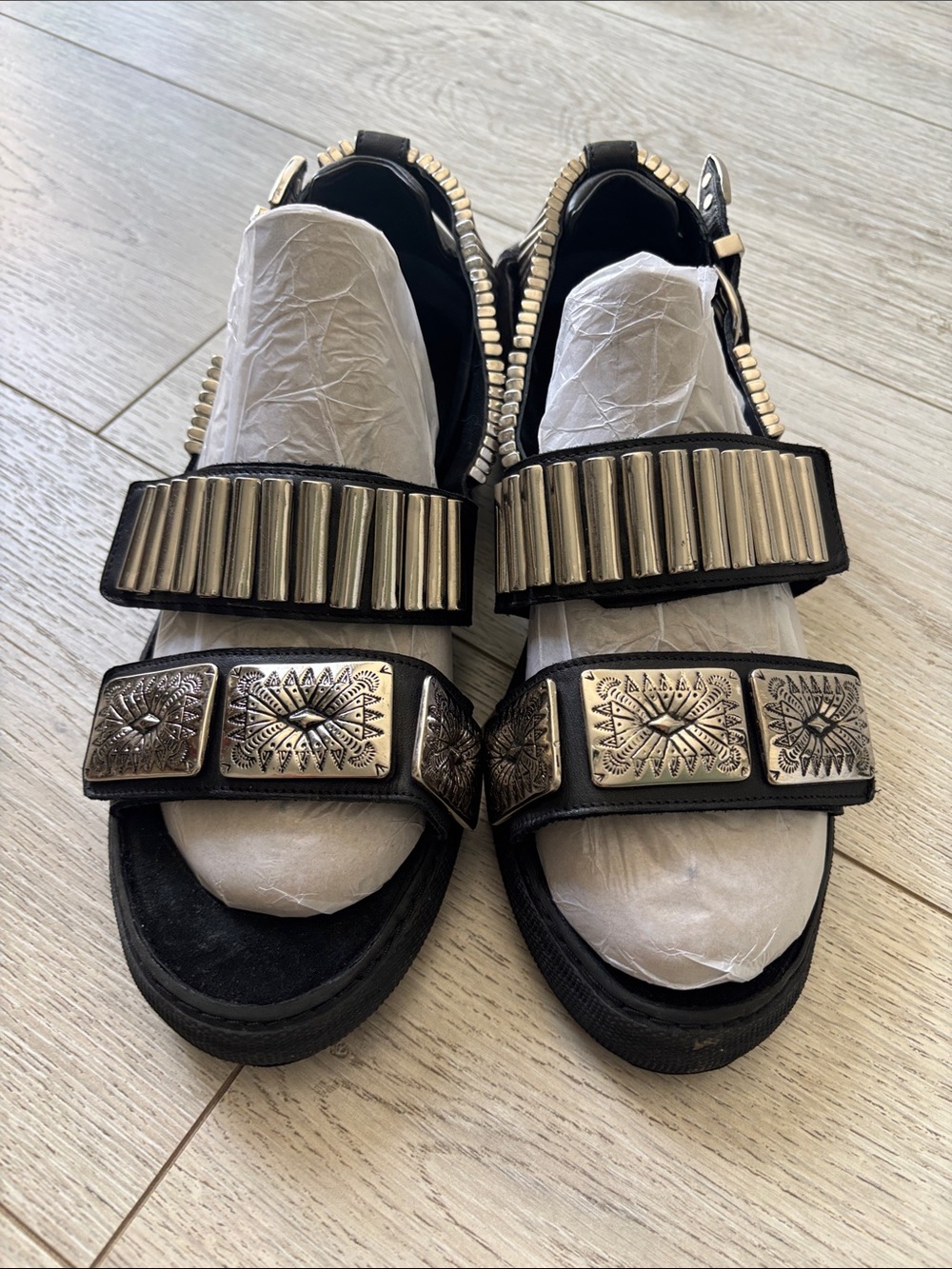 TOGA Pulla Black Sandals with Silver-Tone Stud and Plate Accents - Picture 3 of 7